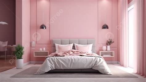 粉紅色牆壁 床對著鏡子